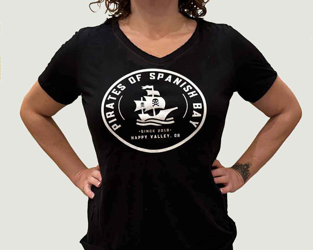 Women’s V-Neck Pirates of Spanish Bay Logo Tee (Medium)