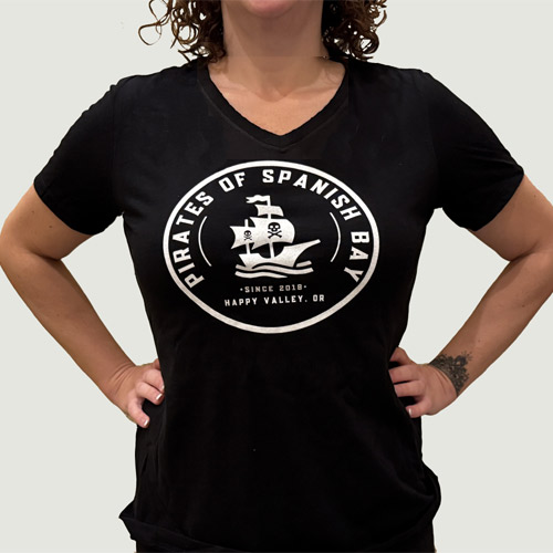 Women’s V-Neck Pirates of Spanish Bay Logo Tee (Medium)