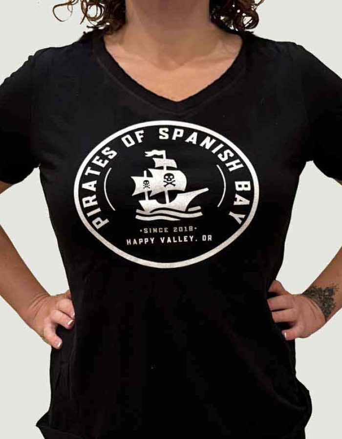 Women’s V-Neck Pirates of Spanish Bay Logo Tee (Medium)