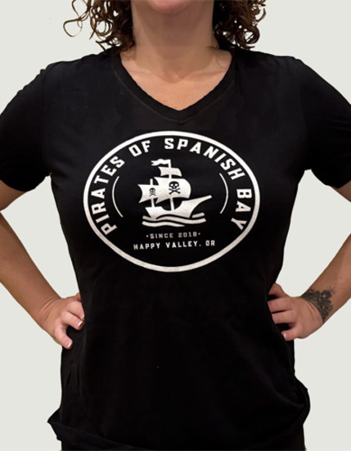 Women’s V-Neck Pirates of Spanish Bay Logo Tee (Medium)